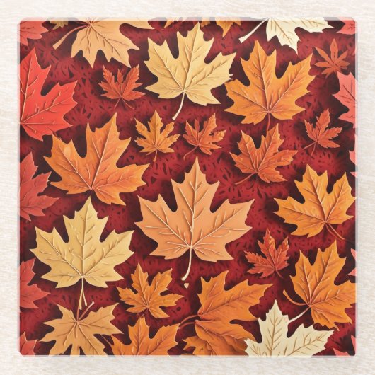 メープルリーフパターン ガラスコースター (正面)