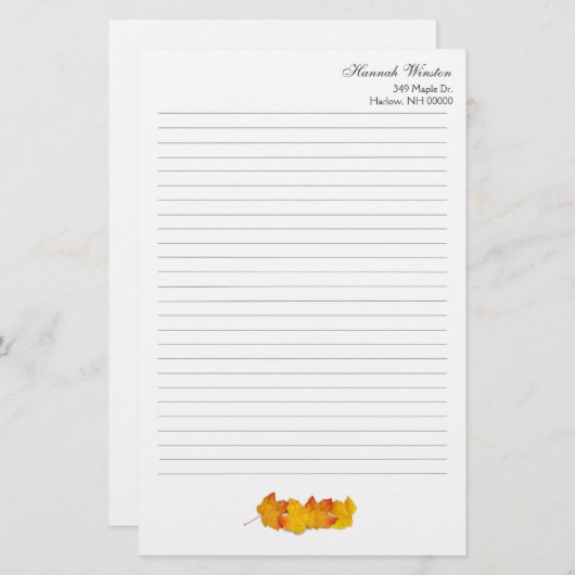 メープルリーフパーソナライズされた秋テーマ筆記用紙 便箋 (正面/裏面)