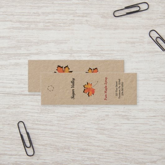 メープルリーフ切り出しメープルシロップつるラベル スキニー名刺 (正面/裏面インサイチュ)