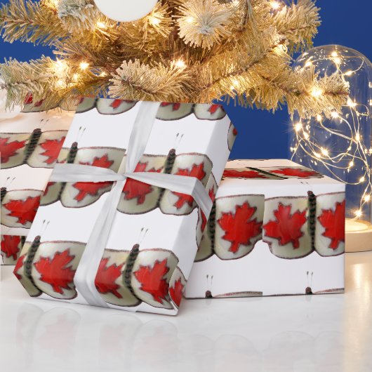 "メープルリーフ(昆虫)オオカバマダラ、モナーク"カナダ国旗の蝶 ラッピングペーパー (クリスマス)