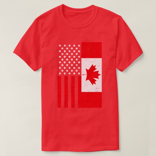 メープルリーフUSAカナダ国旗アメリカ友情C Tシャツ (デザイン正面)