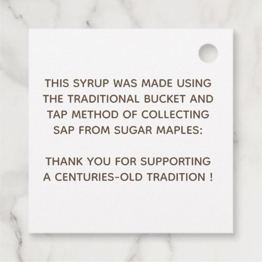 メープル伝統的シロップラベルクラフトまたはホワイト フェイバータグ (裏面)