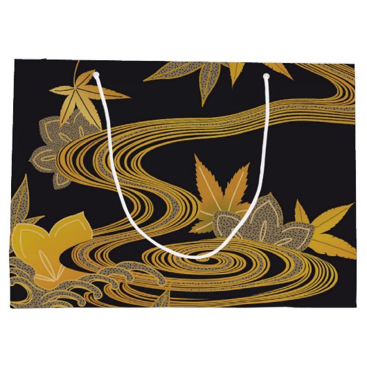 メープル日本のリーフとランニングの水 ラージペーパーバッグ (裏面)