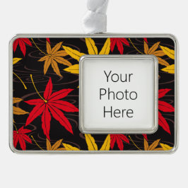 メープル日本のリーフ（黒） シルバープレートフレームオーナメント