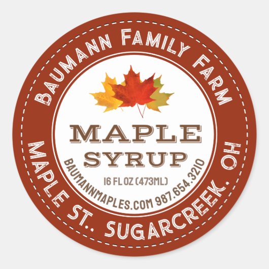 メープル素朴シロップラベルカラフルメープル葉 ラウンドシール (正面)