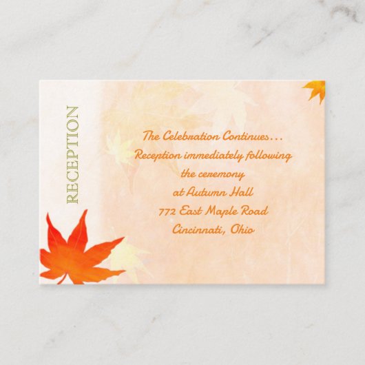 メープル葉ウェディングレセプション エンクロージャーカード (正面)