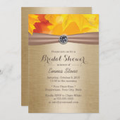 メープル葉エレガント金ゴールド秋ブライダルシャワー 招待状 (正面/裏面)