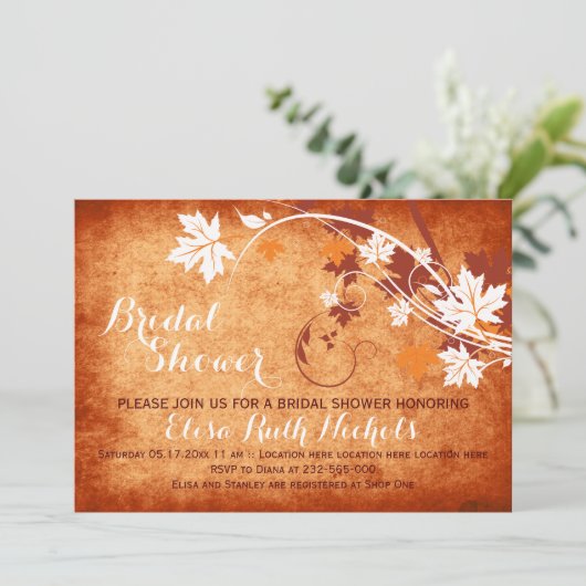 メープル葉オレンジ秋の結婚式ブライダルシャワー 招待状 (スタンド正面)