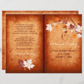 メープル葉オレンジ秋の結婚式折り畳みプログラム (正面/裏面)