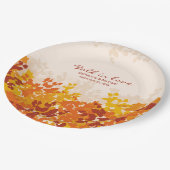 メープル葉オレンジ&テラコッタ秋結婚の ペーパープレート (アングル)