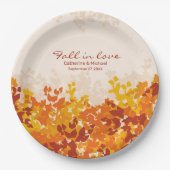 メープル葉オレンジ&テラコッタ秋結婚の ペーパープレート (正面)