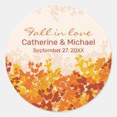 メープル葉オレンジ&テラコッタ秋結婚の ラウンドシール (正面)