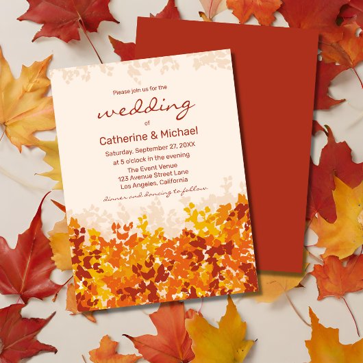メープル葉オレンジ&テラコッタ秋結婚の 招待状