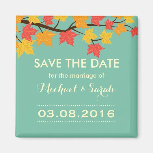 メープル葉ズが秋のマグネットを結婚保存する マグネット (正面)