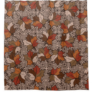 メープル葉ズ4本指の花柄 シャワーカーテン