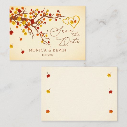 メープル葉ハートが日付エンクロージャカードを保存 エンクロージャーカード (正面/裏面)