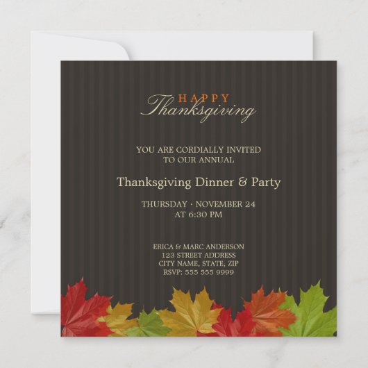 メープル葉感謝祭ディナー招待 招待状 (裏面)