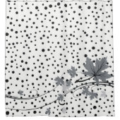 メープル葉水玉模様グレーとブラック シャワーカーテン (正面)