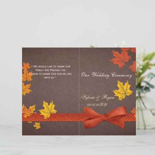 メープル葉素朴秋バイフォールド結婚式 プログラム (スタンド正面)