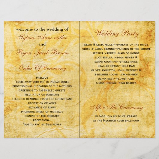 メープル葉素朴秋バイフォールド結婚式 プログラム (裏面)