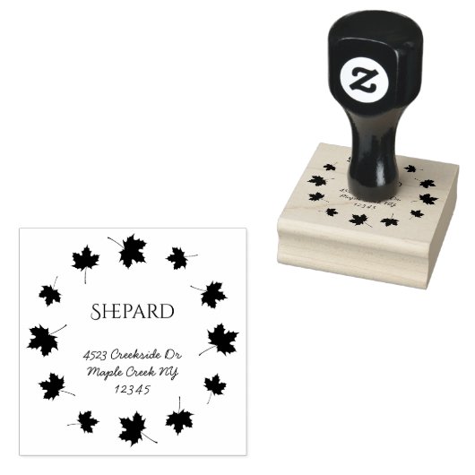 メープル葉縁どファミリ名差出人住所 ラバースタンプ (押印)