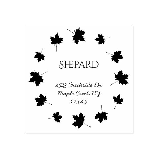 メープル葉縁どファミリ名差出人住所 ラバースタンプ (インプリント)