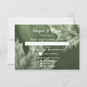 メープル離れアクセントQRコード付き濃いモスグリーン 出欠カード (正面)