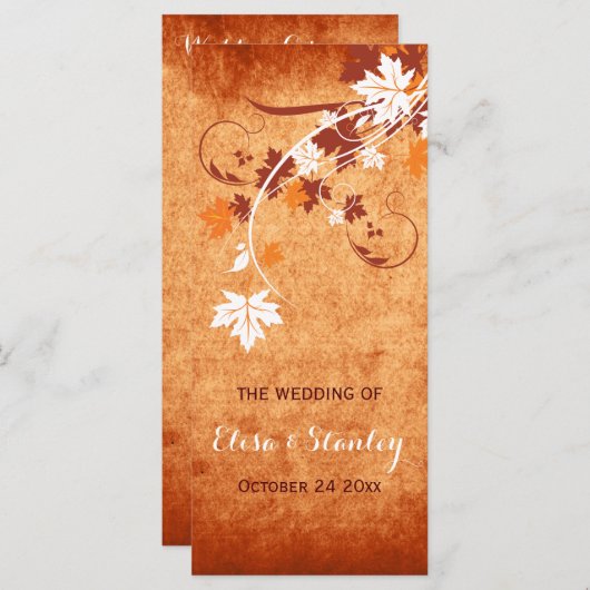 メープル離れエレガントオレンジ秋の結婚式プログラム プログラム (正面/裏面)