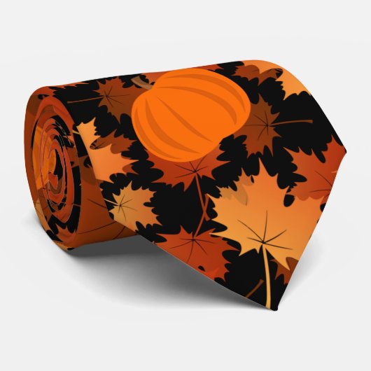 メープル離れカラフルとパンプキンの秋 ネクタイ (ロール)
