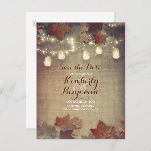 メープル離れス秋とメイスンジャースの日付を保存 案内ポストカード (正面/裏面)