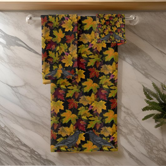 メープル離れズオータムブラックカラス バスタオルセット