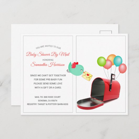 メールお洒落による赤いメールボックスの赤ちゃんシャワー インビテーションポストカード (正面/裏面)