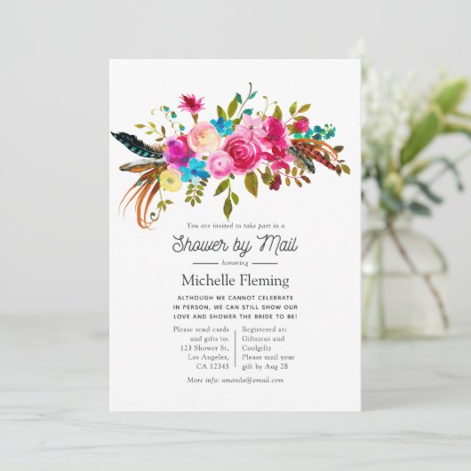 メールでおくるウォーターカラーボーホーチックフラワーブライダルシャワー 招待状 (スタンド正面)