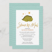メールでエレガントかわいい緑の恐竜のシャワーをスクリプト 招待状 (正面/裏面)