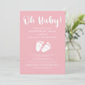 メールでシャワーああベビーガール足ピンク白 招待状 (スタンド正面)