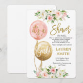 メールでシャワーをお届け ガール ベビーシャワー 風船 招待状 (正面/裏面)