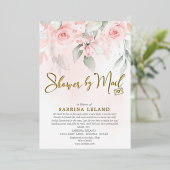 メールでシャワーを ヴィンテージ ブラッシュ ピンクのバラ 箔招待状 (立ち正面)