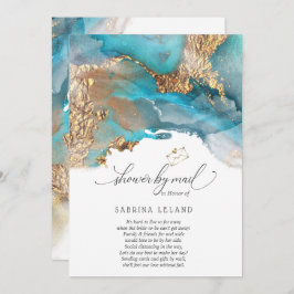 メールでシャワーティール（緑がかった色）と金ゴールド泥酔アルコールインク 招待状