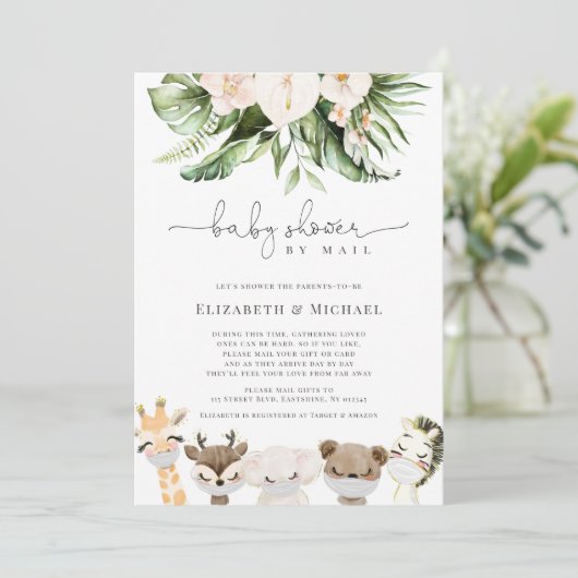 メールでシャワーマスクされたベビーサファリ動物 招待状 (スタンド正面)