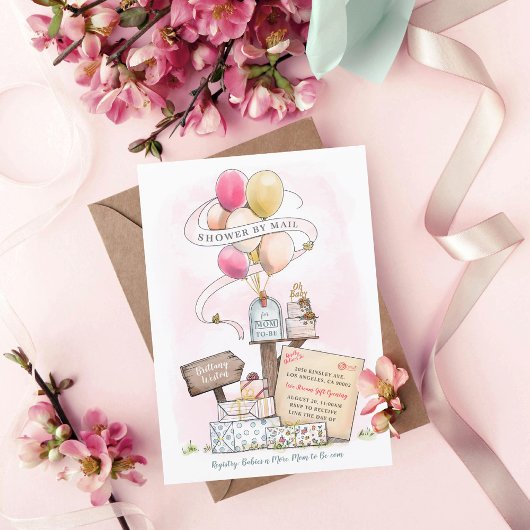 メールでシャワー仮想ベビーシャワバルーンのメールボックス 招待状