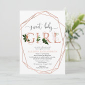 メールでシャワー甘いベビーガールバラ金ゴールド緑 招待状 (スタンド正面)