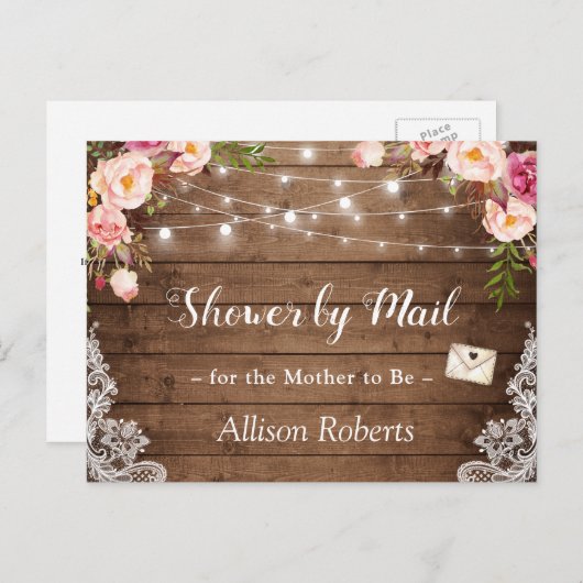 メールでシャワー素朴フローラレースのストリングライト ポストカード (正面/裏面)