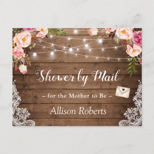 メールでシャワー素朴フローラレースのストリングライト ポストカード (正面)