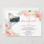 メールでシャワー赤面ピンクフローラ女の子ベビースシャワー 招待状 (正面)