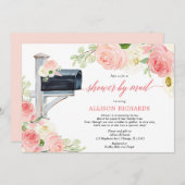メールでシャワー赤面ピンクフローラ女の子ベビースシャワー 招待状 (正面/裏面)