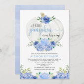 メールでシャワー青金ゴールドホワイトカボチャ男の子ベビー 招待状 (正面/裏面)