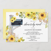 メールでシャワー黄色ひまわり緑の赤ちゃんシャワー 招待状 (正面/裏面)