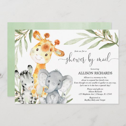 メールでシャワーSafariの赤男女兼用ちゃんシャワー 招待状 (正面/裏面)