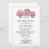 メールでピンクの赤ちゃんシャワーを配布するトラックの社会的な 招待状 (正面/裏面)