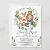 メールでベビーシャワーをお届け　グリーンと木の動物たち 招待状 (正面)